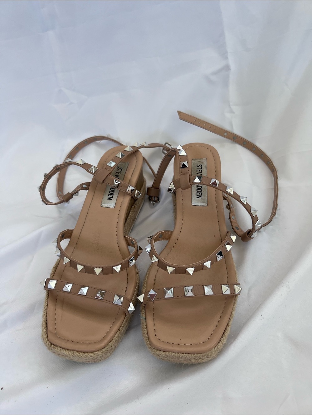 Steve Madden Tan Studded Espadrille Sandals with Ankle Wrap
